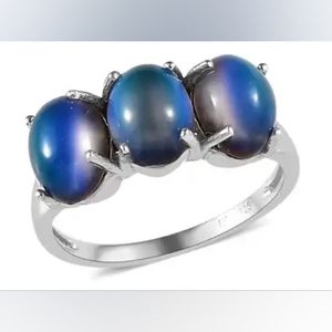 Aurora Moonstone Trilogy Ring in Platinum Over Sterling Silver